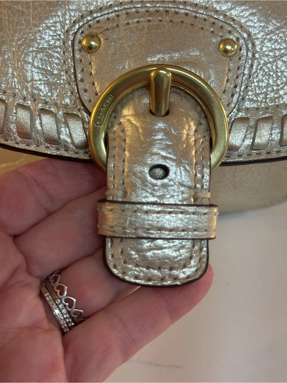 💛 COACH POPPY METALLIC LEATHER WHIPSTITCH CROSSBODY BAG!